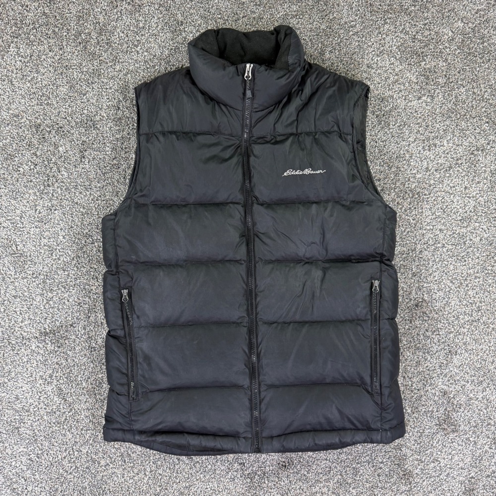 Eddie Bauer EB650 Down Puffer Vest Mens Small Black Full Zip Insulated Layer